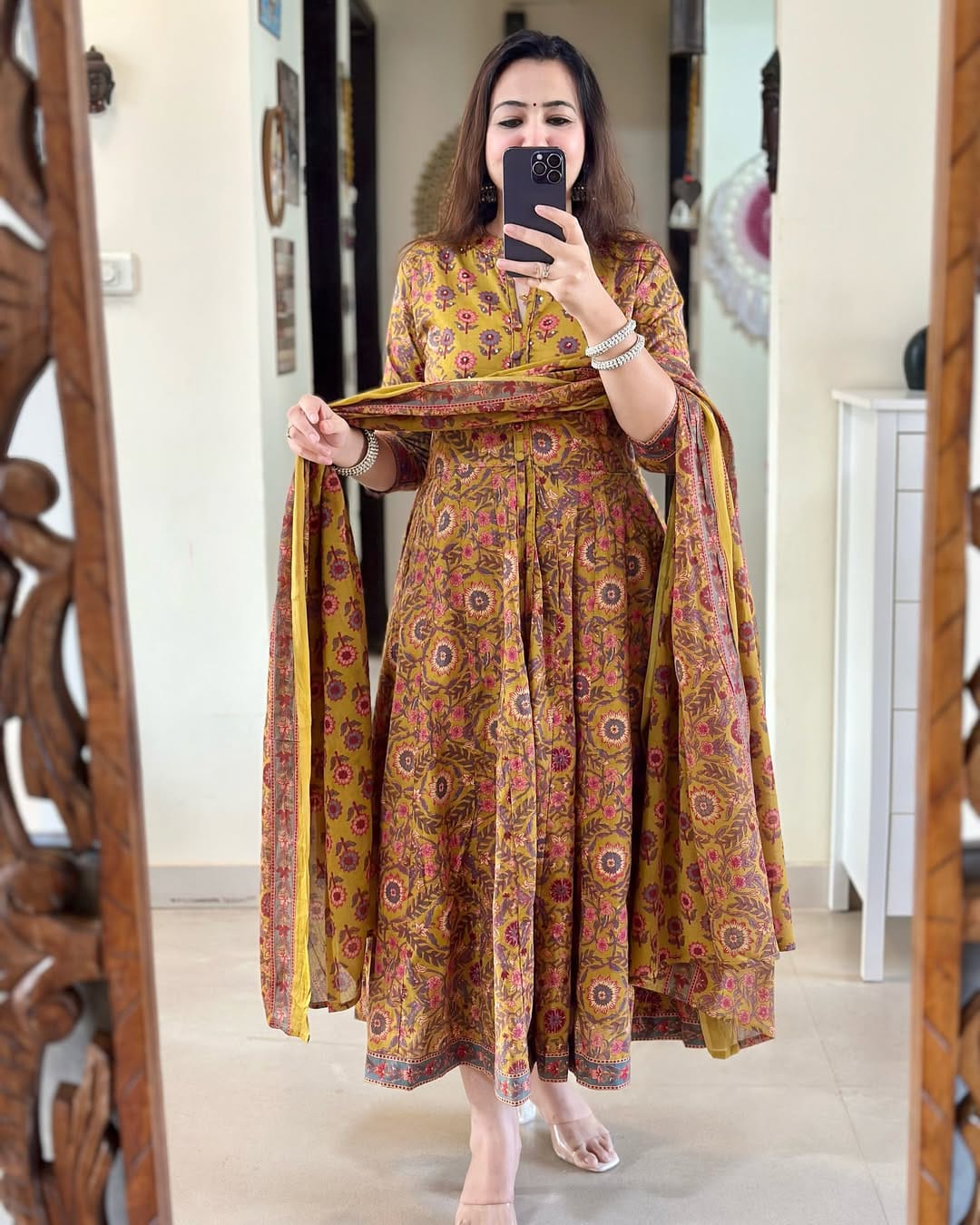 COTTON PRINT HAND WORK ANARKALI KURTI PANT MALMAL DUPATTA ARRIVAL