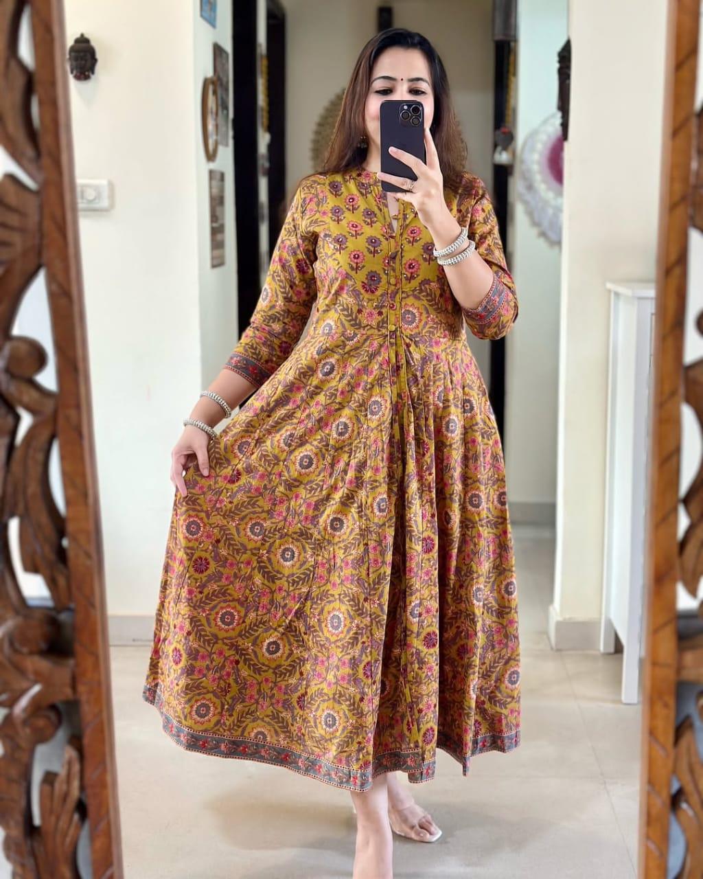 COTTON PRINT HAND WORK ANARKALI KURTI PANT MALMAL DUPATTA ARRIVAL