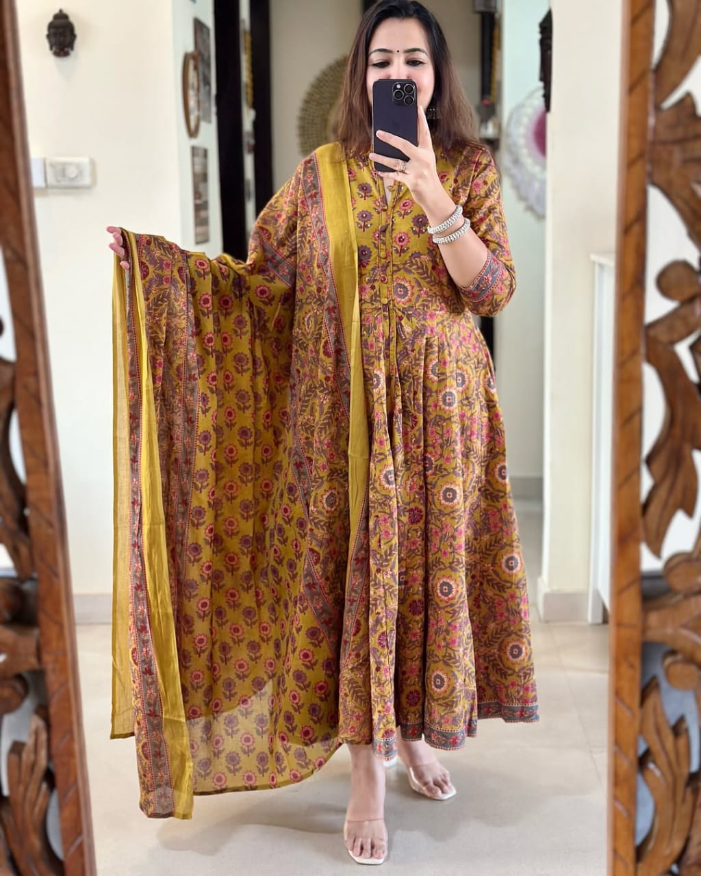 COTTON PRINT HAND WORK ANARKALI KURTI PANT MALMAL DUPATTA ARRIVAL