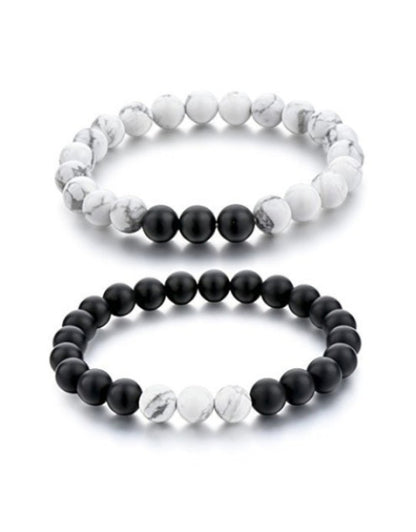 Black Tourmaline & White Howlite Natural Healing Crystal Beads Bracelet