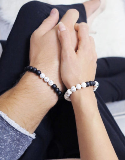 Black Tourmaline & White Howlite Natural Healing Crystal Beads Bracelet