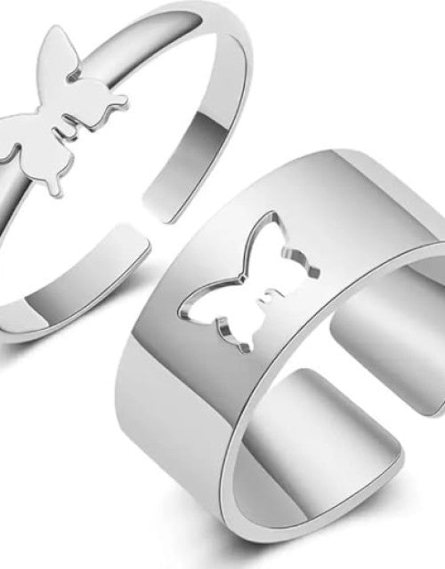 Silver-Plated Butterfly Rings for Couples Sterling Silver Ring Set