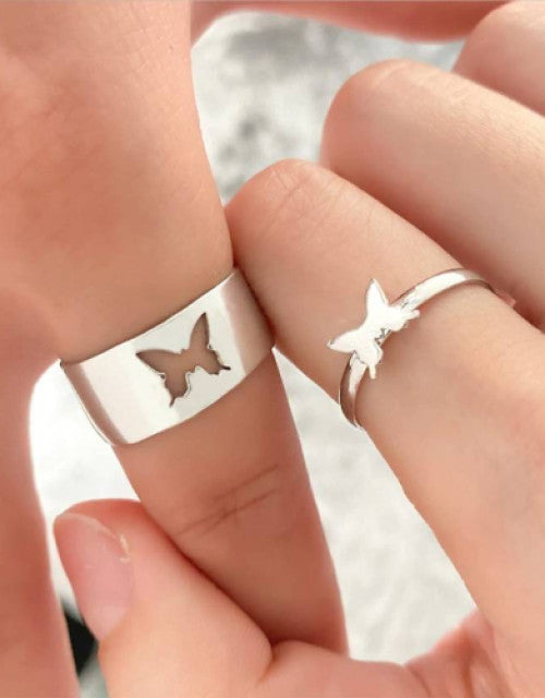 Silver-Plated Butterfly Rings for Couples Sterling Silver Ring Set